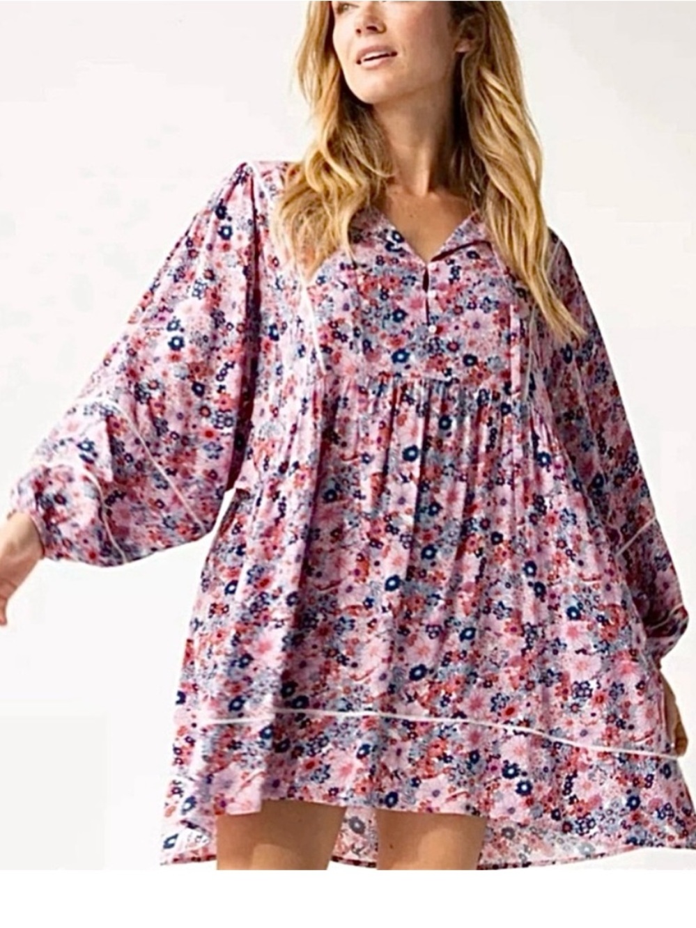 Natural Life Floral Boho Babydoll Tunic Dress XL